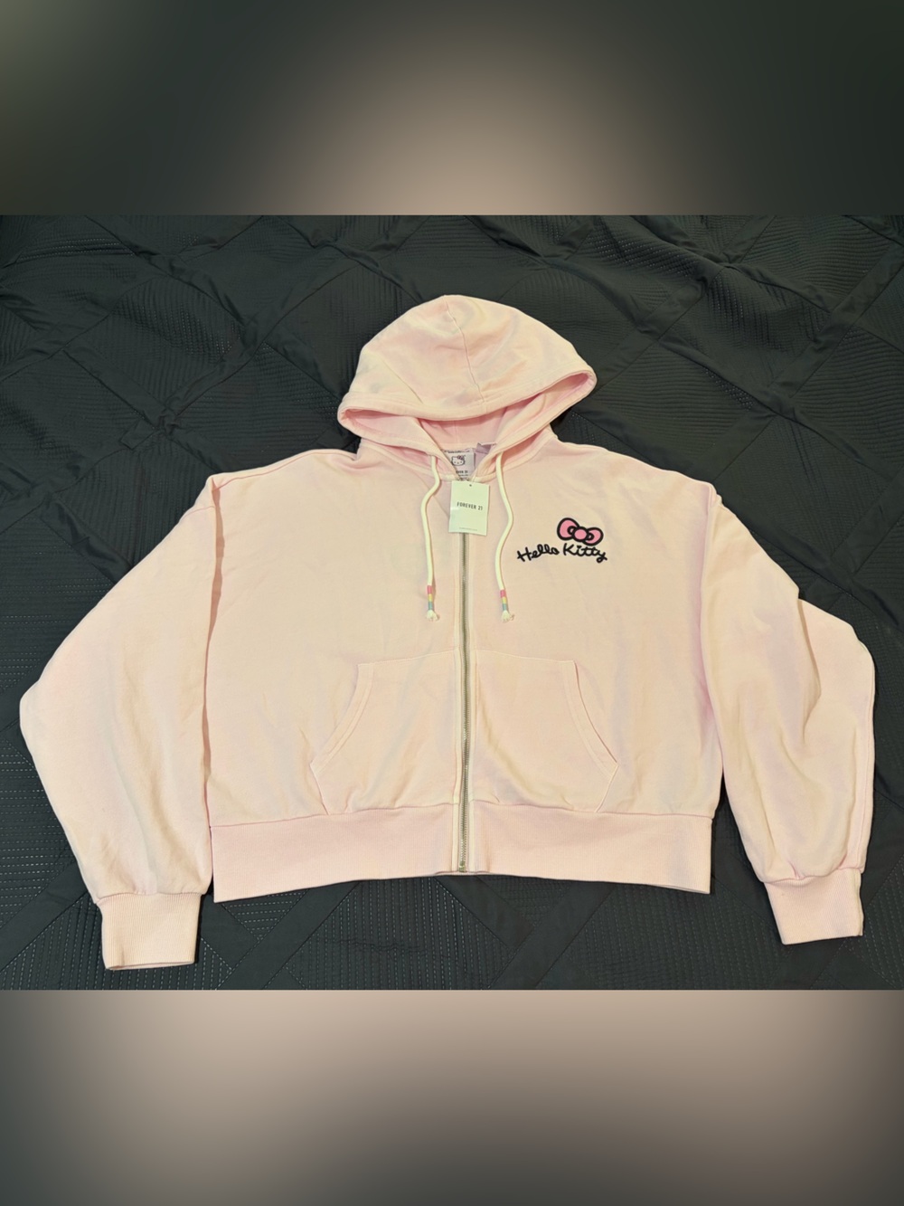 Hello Kitty Forever 21 Pink Zip Hoodie Mermaid Seashell Back Graphic Size M NWT